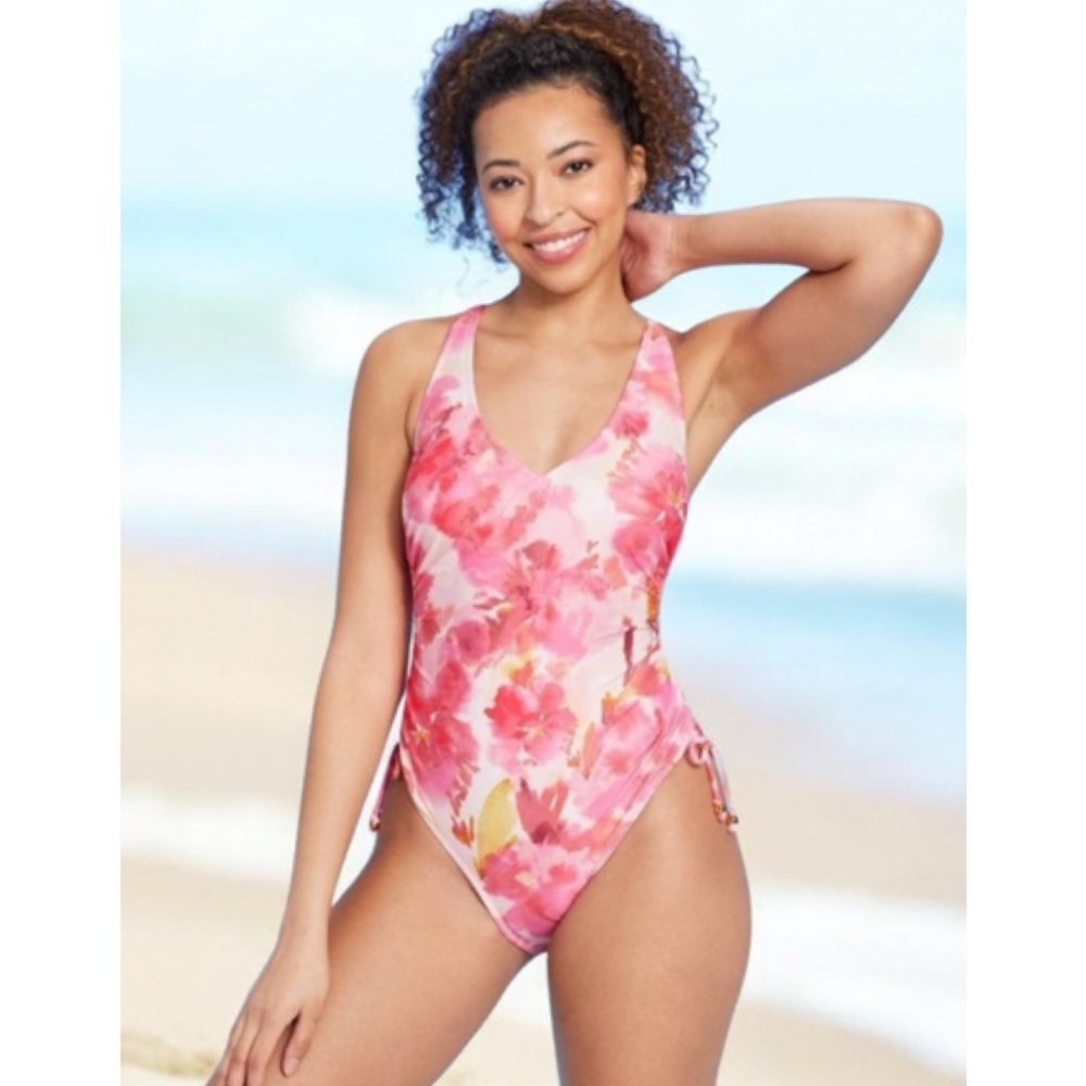 Shade & Shore Pink Floral One-Piece Swimsuit Small NWT